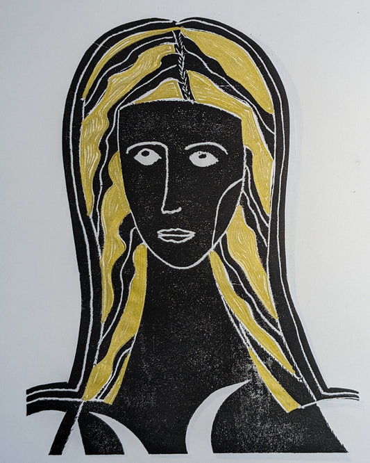 Woman with Cycladic Head with color, Original Print